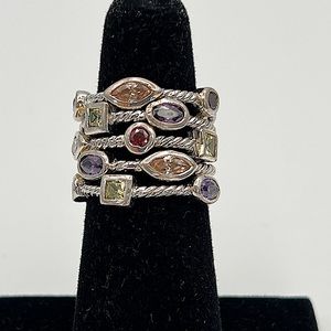 Sterling Silver Multi-Color Gem Designer Inspired 5-Strand Ring